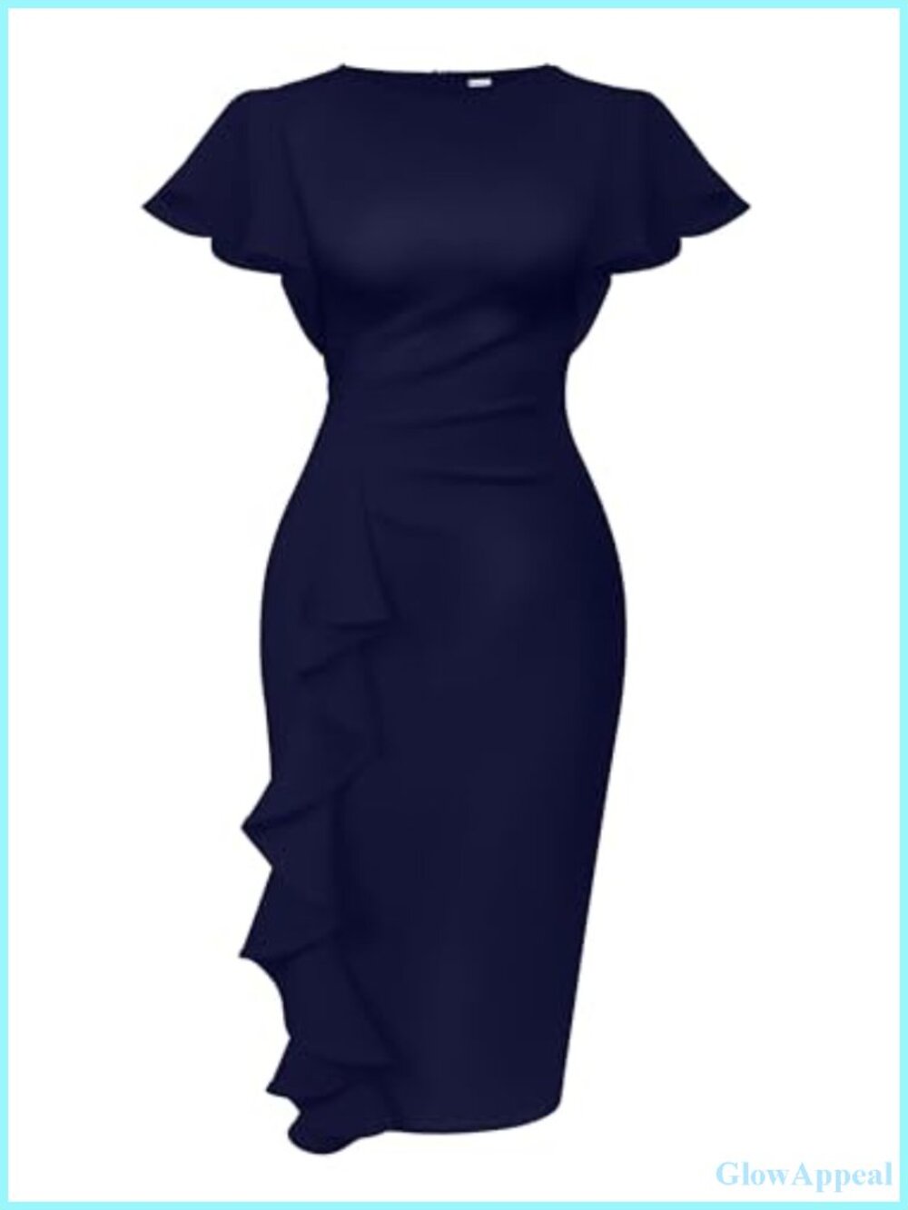 Ruffle Sleeve Ruched Bodycon Midi Dress Work Church Business Casual